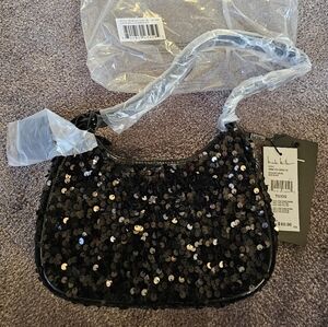 NWT Nicole Miller Black Sequin Shoulder Bag